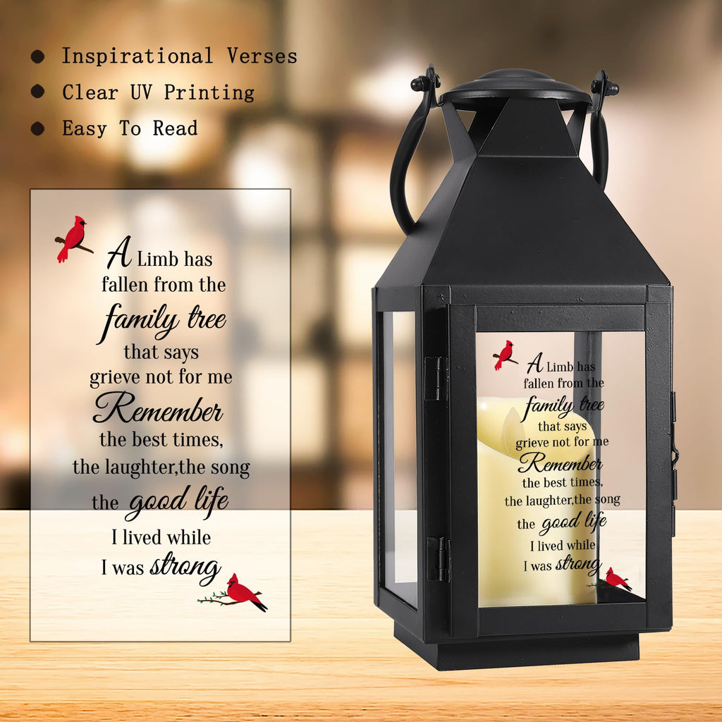 Memorial Lantern, Family Remembrance Sympathy Gift with Flickering LED Candle & Remote Timer, UV Printed Bereavement