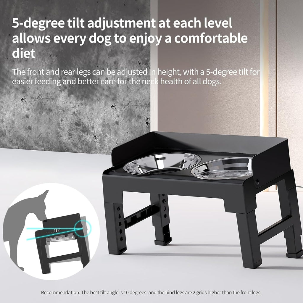 Elevated Dog Bowls for Medium and Large Dogs, Spill Proof Tiltable Dog Feeder with 2 Stainless Steel Bowls, 6 Height