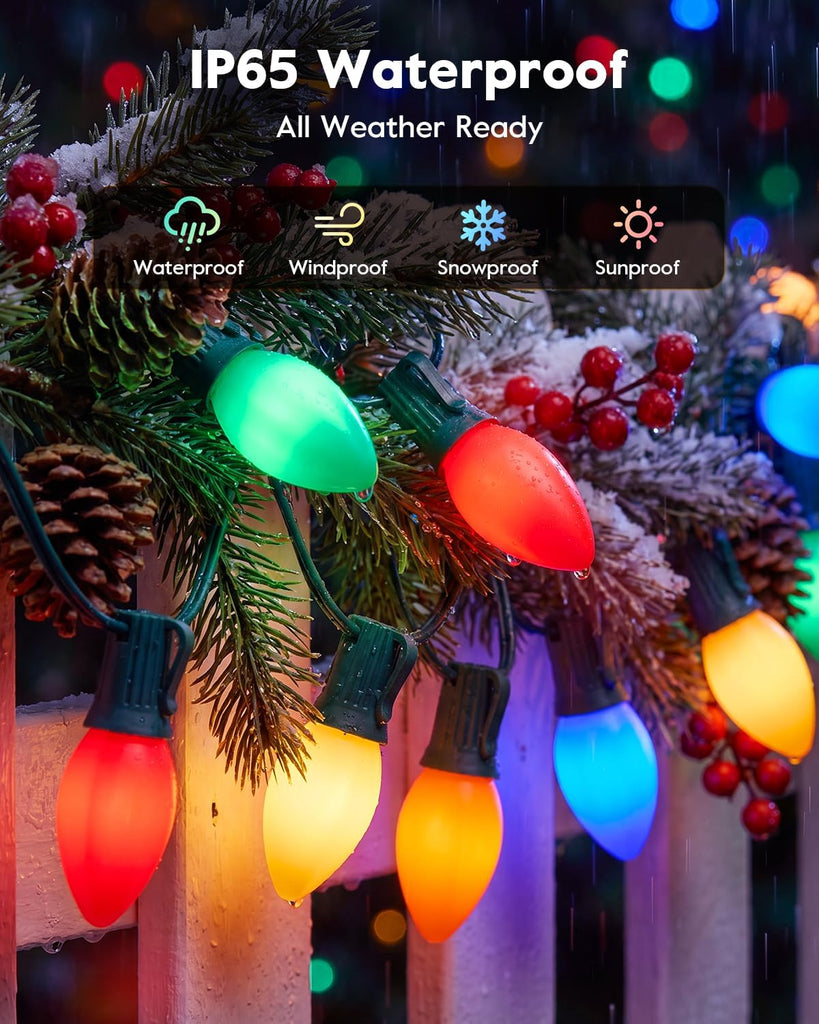 C9 Christmas Lights Outdoor, 50 FT 50 LED Vintage String Lights, Multicolor Waterproof Holiday Lights for Christmas