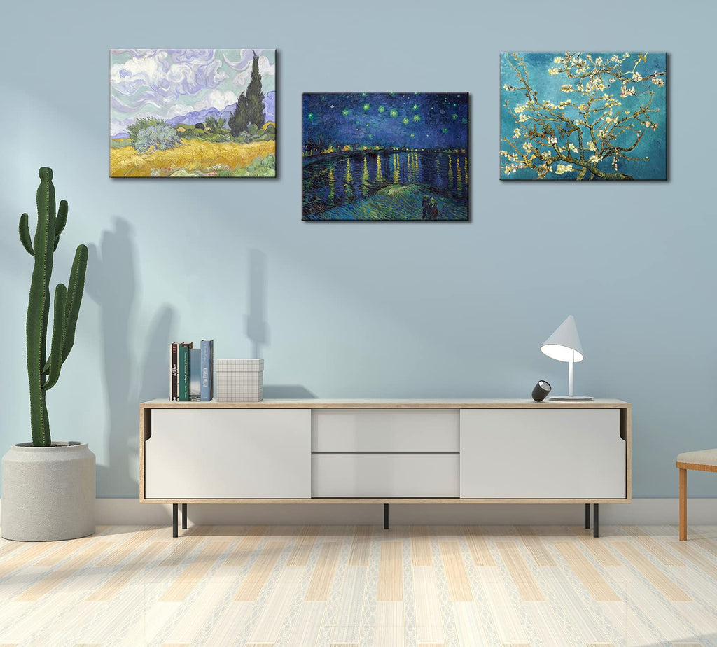 Vincent Van Gogh Canvas Wall Art - Starry Night | Almond Blossom | Wheat Field with Cypresses Paintings, Classic