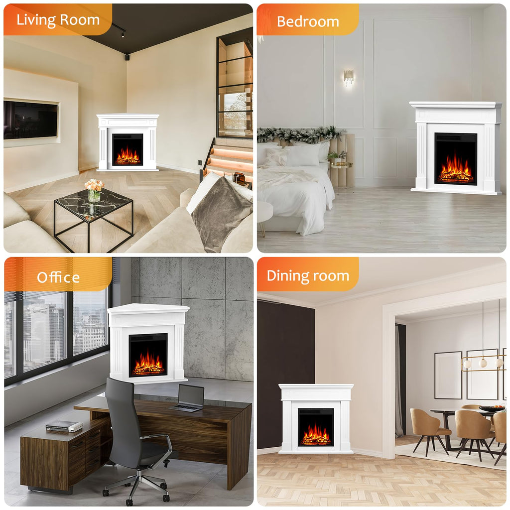 44" Corner Electric Fireplace with Mantel Package Freestanding Fireplace Heater Corner Firebox with Log & Remote
