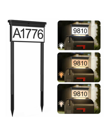 Solar Address Sign, Double-Sided House Numbers, LED 3 Colors 1-Pack