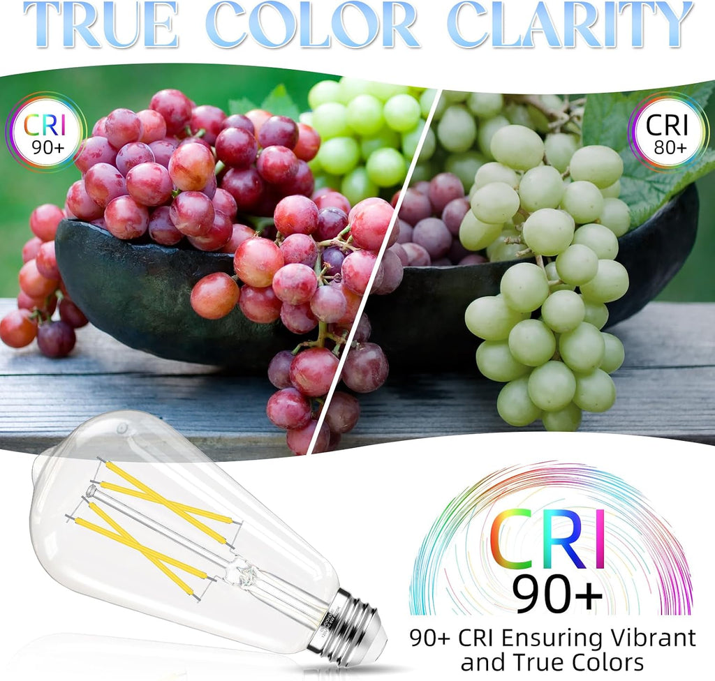 Edison Bulbs 60 watt Equivalent LED, E26 LED Bulb Non-Dimmable, 4000K Daylight White, ST58 Vintage Light Bulbs, 90+