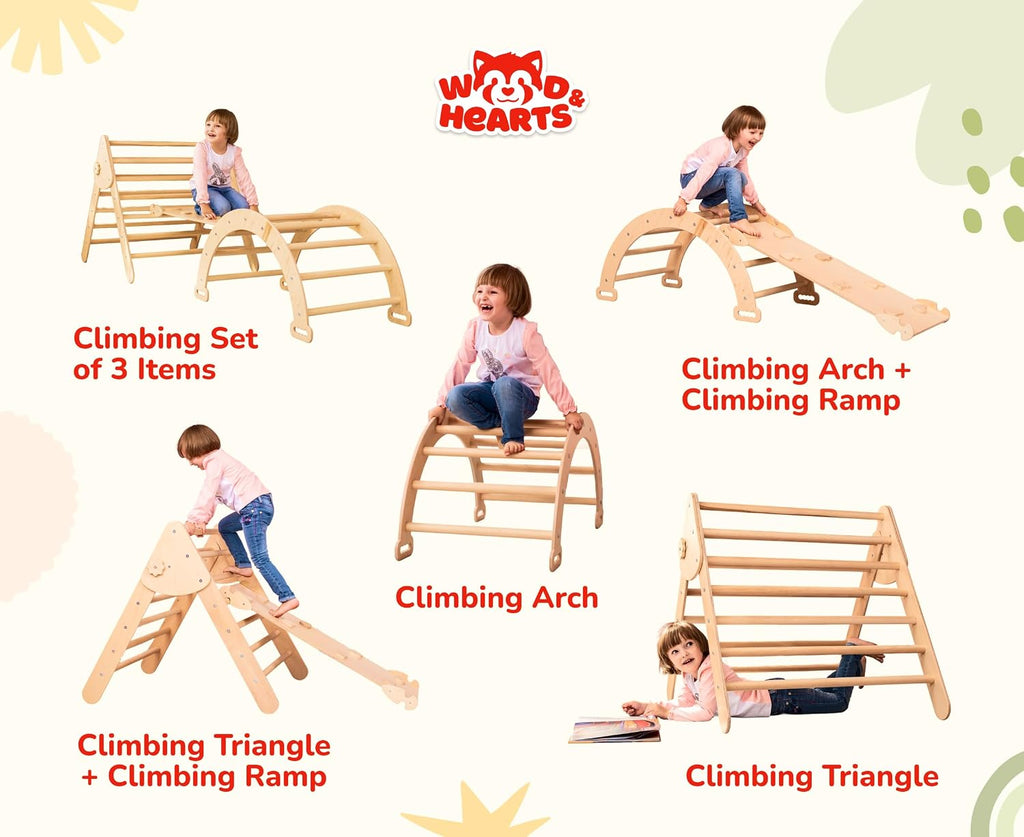 Montessori Climbing Set for Kids Ages 2-8:Triangle, Arch and Ramp