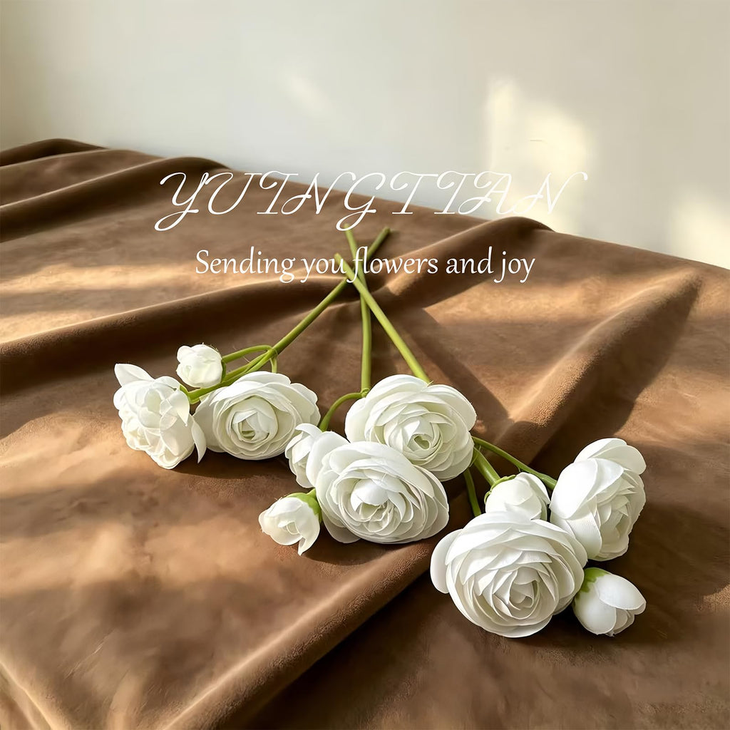 18 Pcs Ranunculus Artificial Flowers Faux Silk Stems White