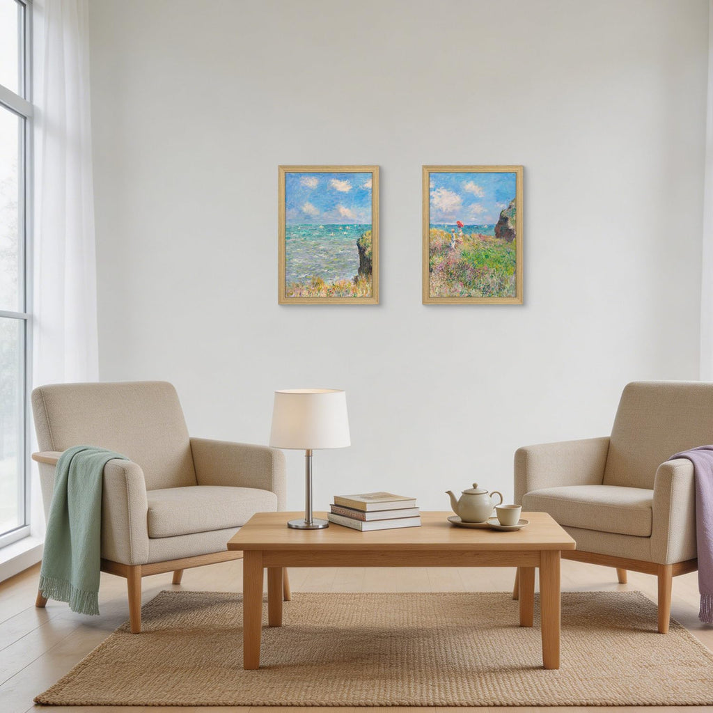 Coastal Landscape Canvas Wall Art 2Pcs Framed Home Decor 12X16 Inch