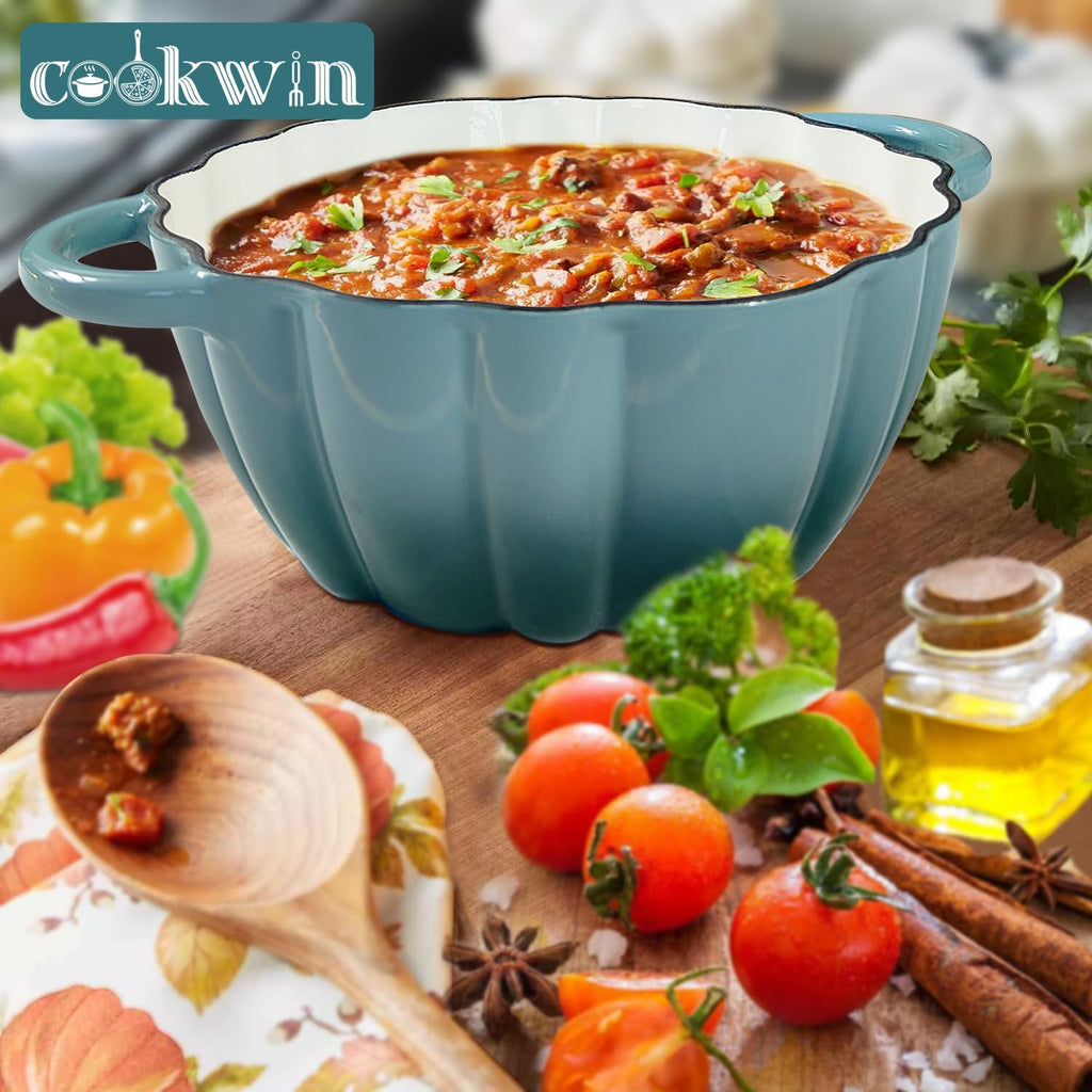 Pumpkin Enameled Cast Iron Dutch Oven with Lid, 4.5 QT Dual Handles and Heavy Duty Pot, Oven Safe up to 500°F for
