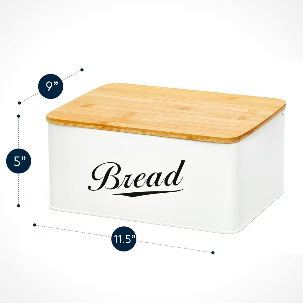 Bread Box - Modern Metal with Bamboo Cutting Board Lid
