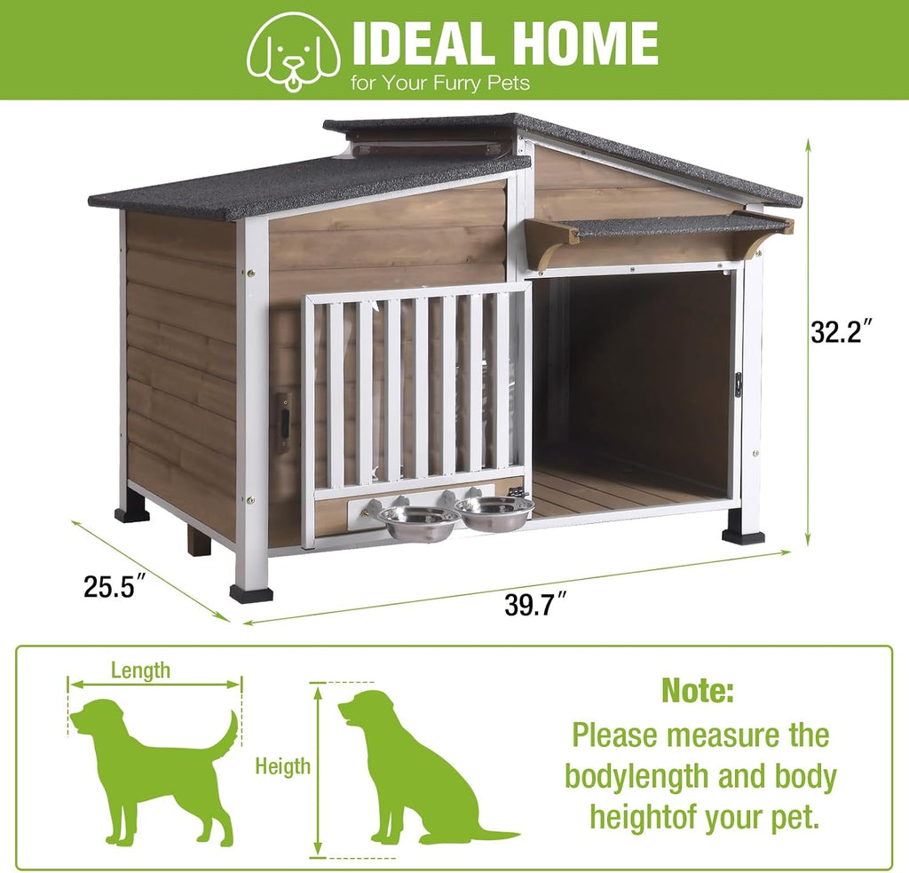 Large Insulated Dog House Outdoor Weatherproof Dog Kennel Shelter with Chew-Proof Full Metal Frame, 360° Rotatable