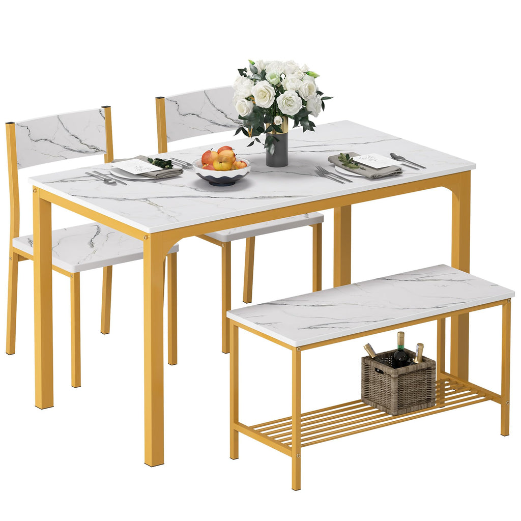 Dining Table Set for 4, Kitchen Dining Table Set with 2 Chairs and 1 Bench, 4-Piece Kitchen Table Set Restaurant