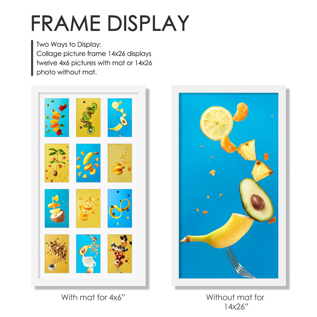 14x26 Collage Frame For 12 4x6 Photos White