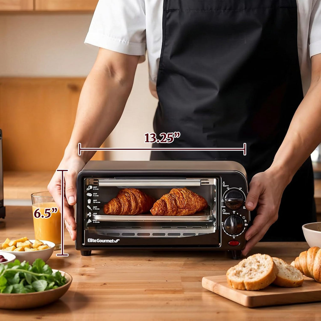 ETO236 Personal Compact 2 Slice Countertop Toaster Oven with 15 Minute Timer & Adjustable Temperature, Bake, Broil, &