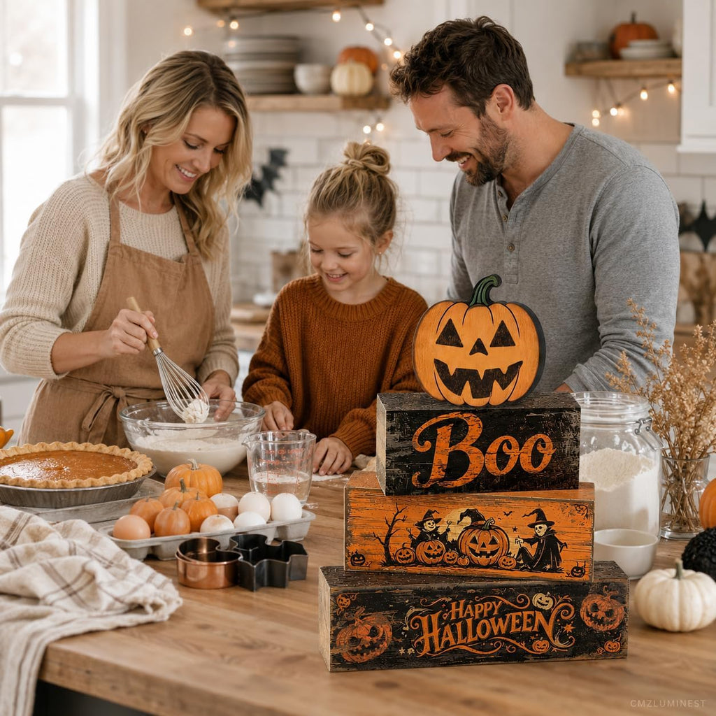 Halloween Pumpkin Decor Indoor, Halloween Table Decorations - Set of 4