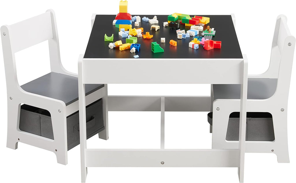 Kids Table and Chair Set, 3 in 1 Wooden Activity Table with Storage Drawer for Toddlers Drawing, Reading, Crafts, 2