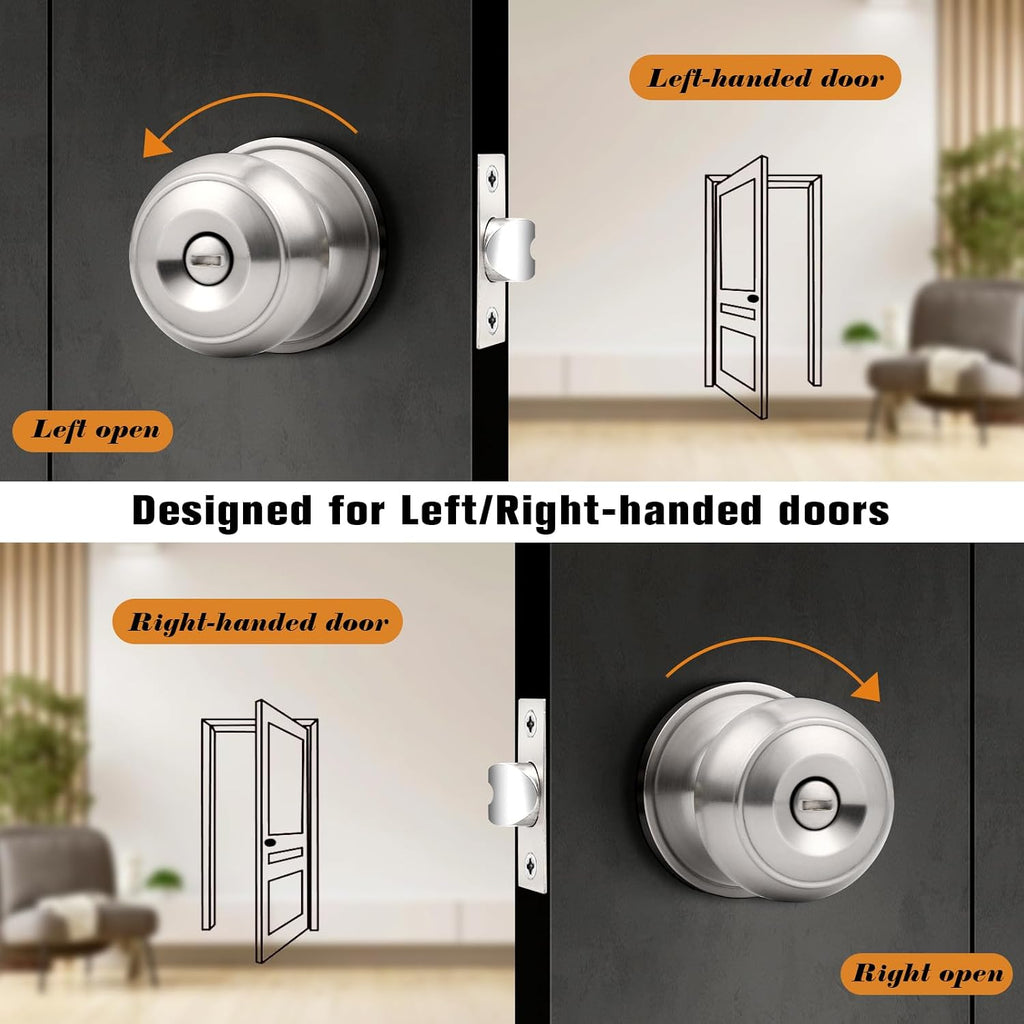Brushed Nickel Door Knobs, Privacy Door Knob Bedroom, Interior Door Knobs with Thumb Turning Locking Button, 5 Pack