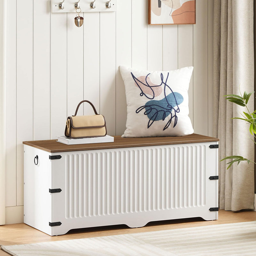 Storage Bench, Toy Box Organizer, Toy Chest with Safety Hinge, Farmhouse Style Storage Chest, 39.3 x 15.7 x 17.7
