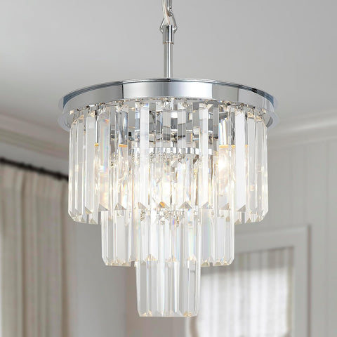 Crystal Chrome Chandelier Modern Chandeliers Lighting 4 Lights Pendant Ceiling Light Fixture 3-Tier for Dining Room Living Room Kitchen Island A107-B07G3SQD88