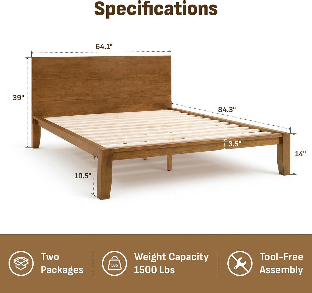 Mikor Japanese Joinery Bed Frame, Solid Wood, No-Tool Setup