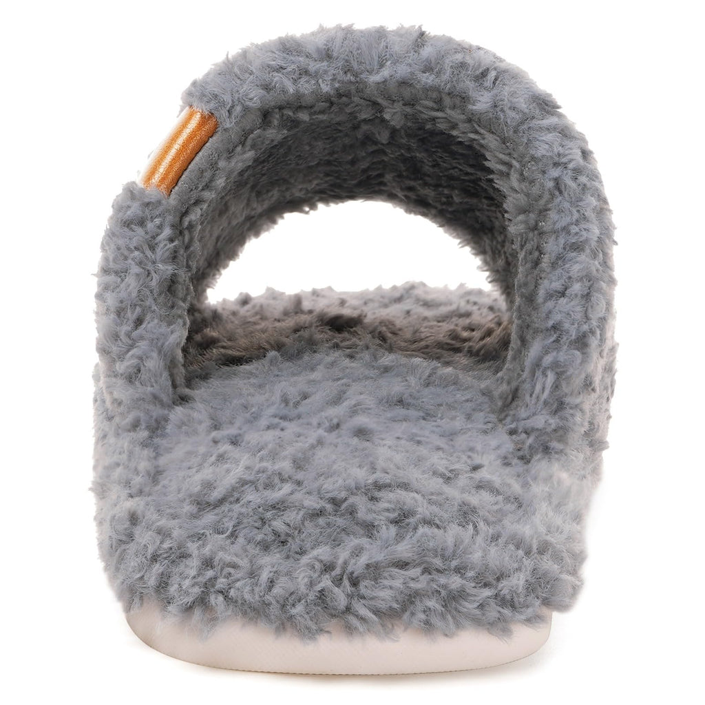 Fuzzy Open Toe Slippers for Men Indoor House Slipper, Blue, US 6-7