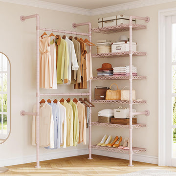 L2 Wall Mounted Closet System, Industrial Pipe Clothing Rack, Pink