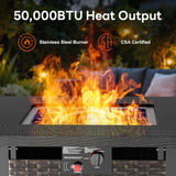 28” Outdoor Fire Pit Table 50,000 BTU, 2-in-1 Rattan Propane Firepit Table with Glass Stones & Lid, Square Fire Table for Patio, Backyard, Deck, or - Image 4