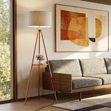58.3" Mid-Century Tripod Floor Lamp with Shelf, Hidden Wiring, RGB Dimmable Bulb Included, Remote & App Control