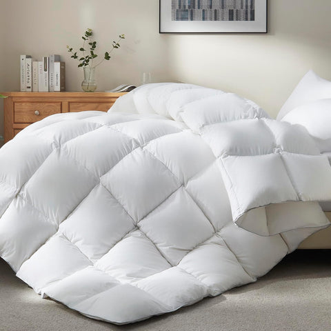 Goose Feather Down Fiber Comforter Queen - All Season White Fluffy Duvet Insert
