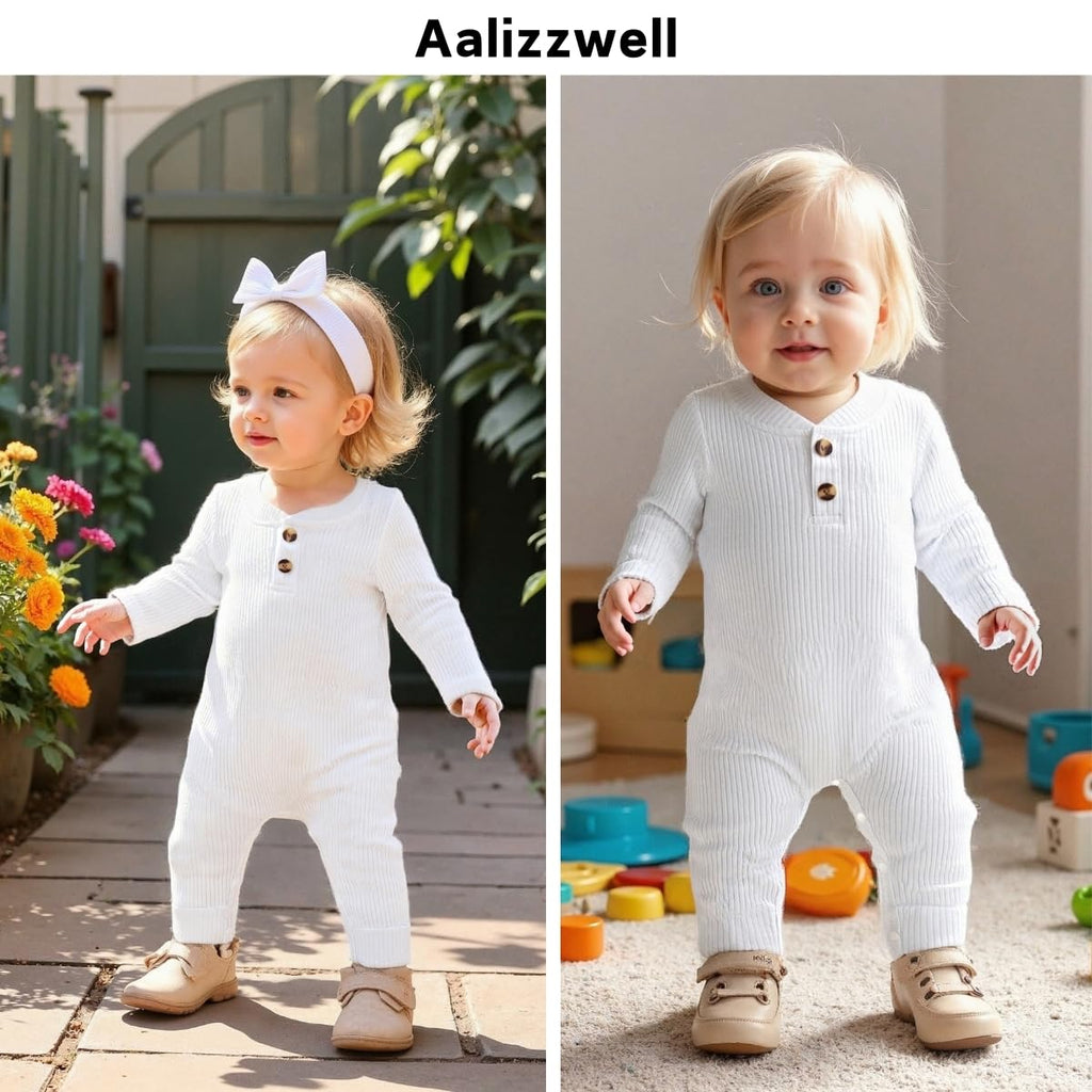 Newborn Baby Girl Ribbed Romper Infant Fall Winter Spring Clothes Coming Home Outfit Clothing White