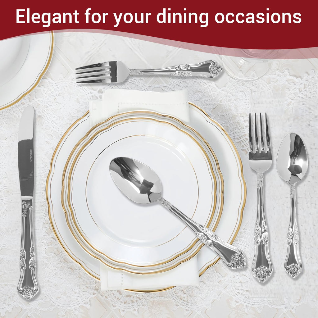 Silverware Set, 20-Piece Stainless Steel Flatware Set with Floral Handles, Included Knife Spoon and Fork, Mirror