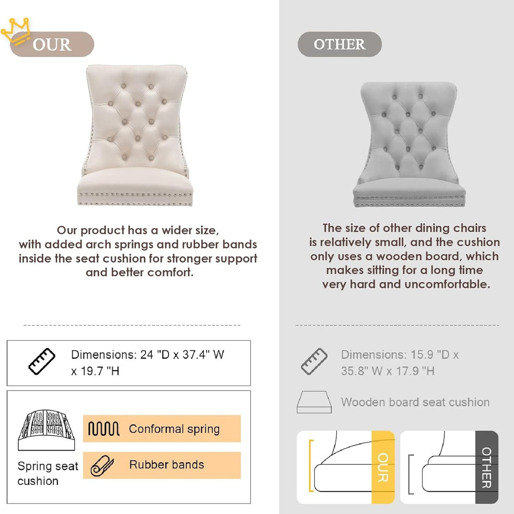 Kiztir Velvet Dining Chairs Set of 4, Upholstered Dining Room Chairs with Ring Pull Trim and Button Back
