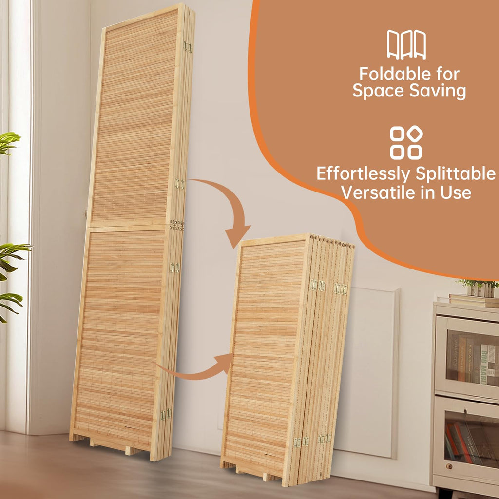 Room Divider Folding Privacy Screens, Hand-Made Natural Bamboo Room Dividers