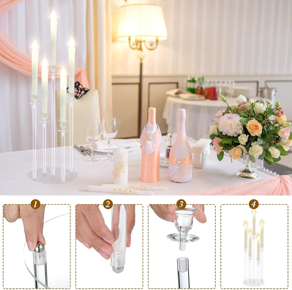 4 Sets Acrylic Candelabra Candle Holder 5 Arm Wedding Table Centerpiece 18.1" Tall Acrylic Clear Candle Holder with