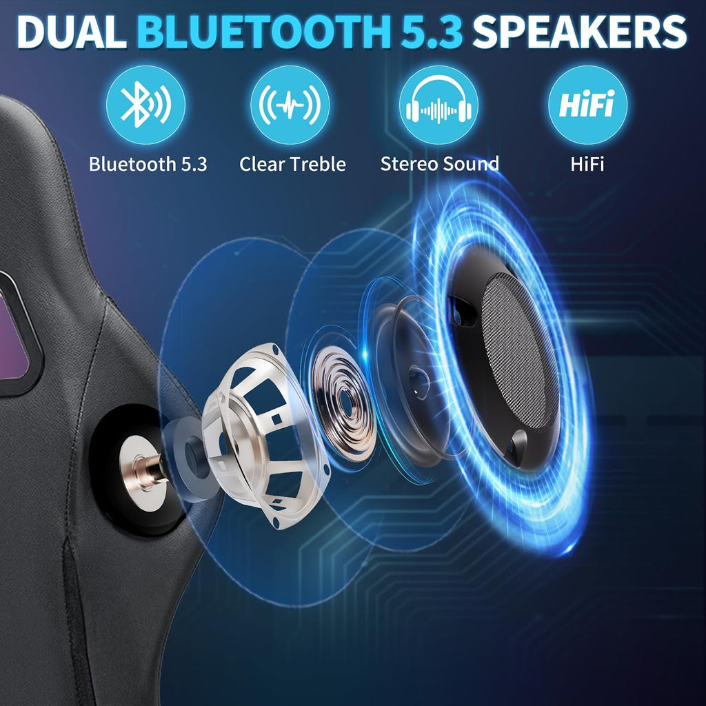 Gaming Chair with Bluetooth Speakers RGB LED Lights Computer Chair-Purple | Ergonomic Massage Game Chair with