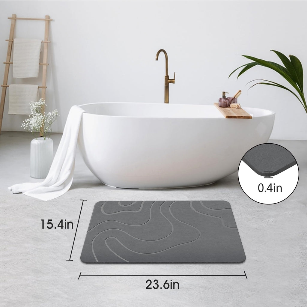 Stone Bath Mat, Diatomaceous Earth Shower Mat, Quick Dry, Grey