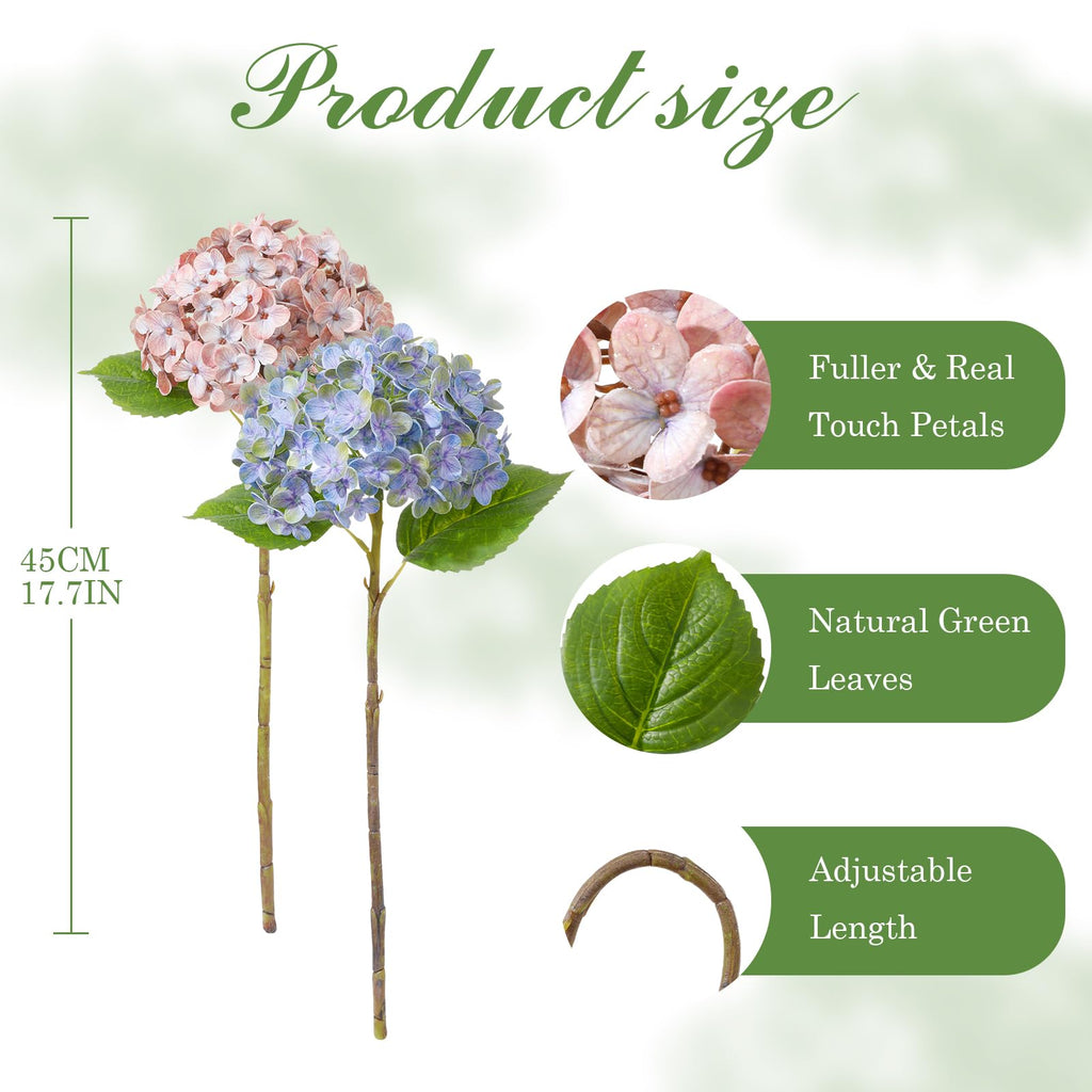 4 Pack Artificial Hydrangeas, Real Touch 18 Inch Stems