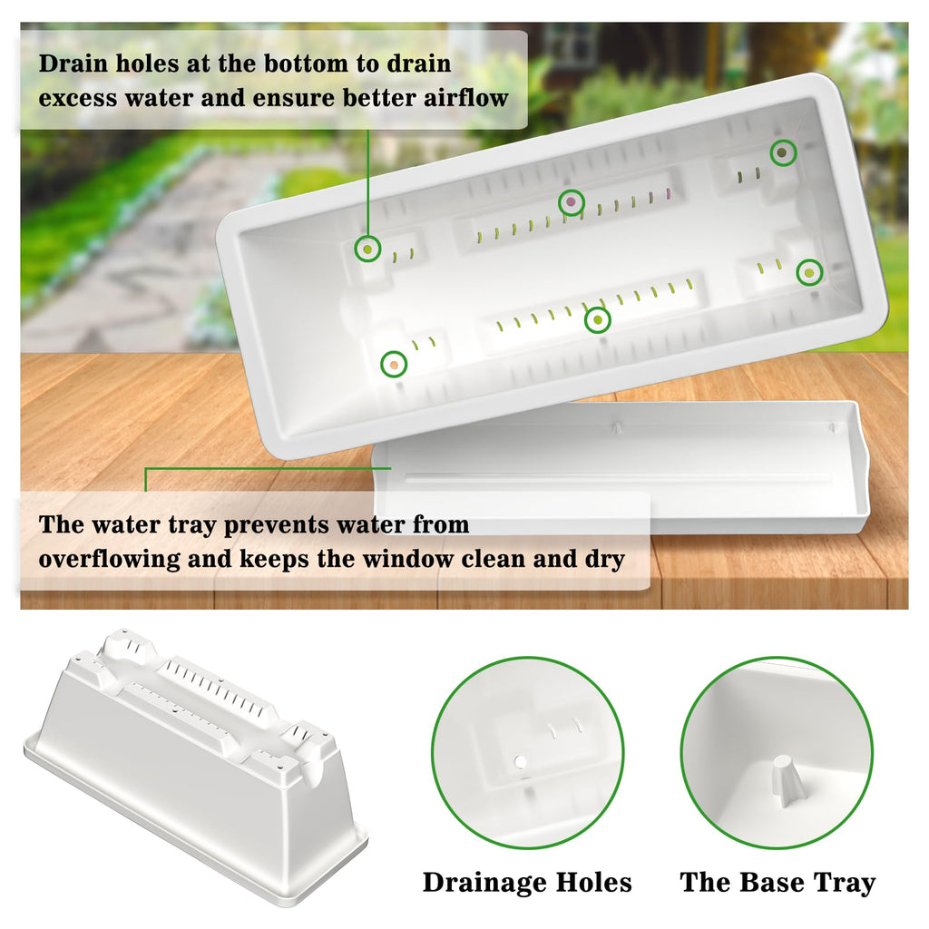 Planter Boxes for Domestic Gardening 8 Pcs, 17 Inch Long Window Sill Planter Box Outdoor, Plastic Rectangular Window