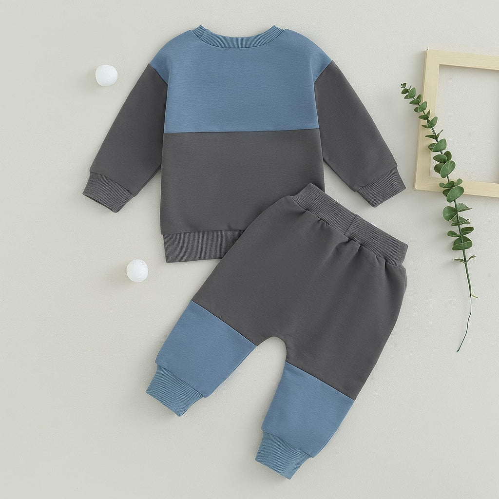 Toddler Baby Boy Fall Outfit Contrast Color Sweatshirt Tops with Elastic Waist Pants Cute Infant Newborn Winter