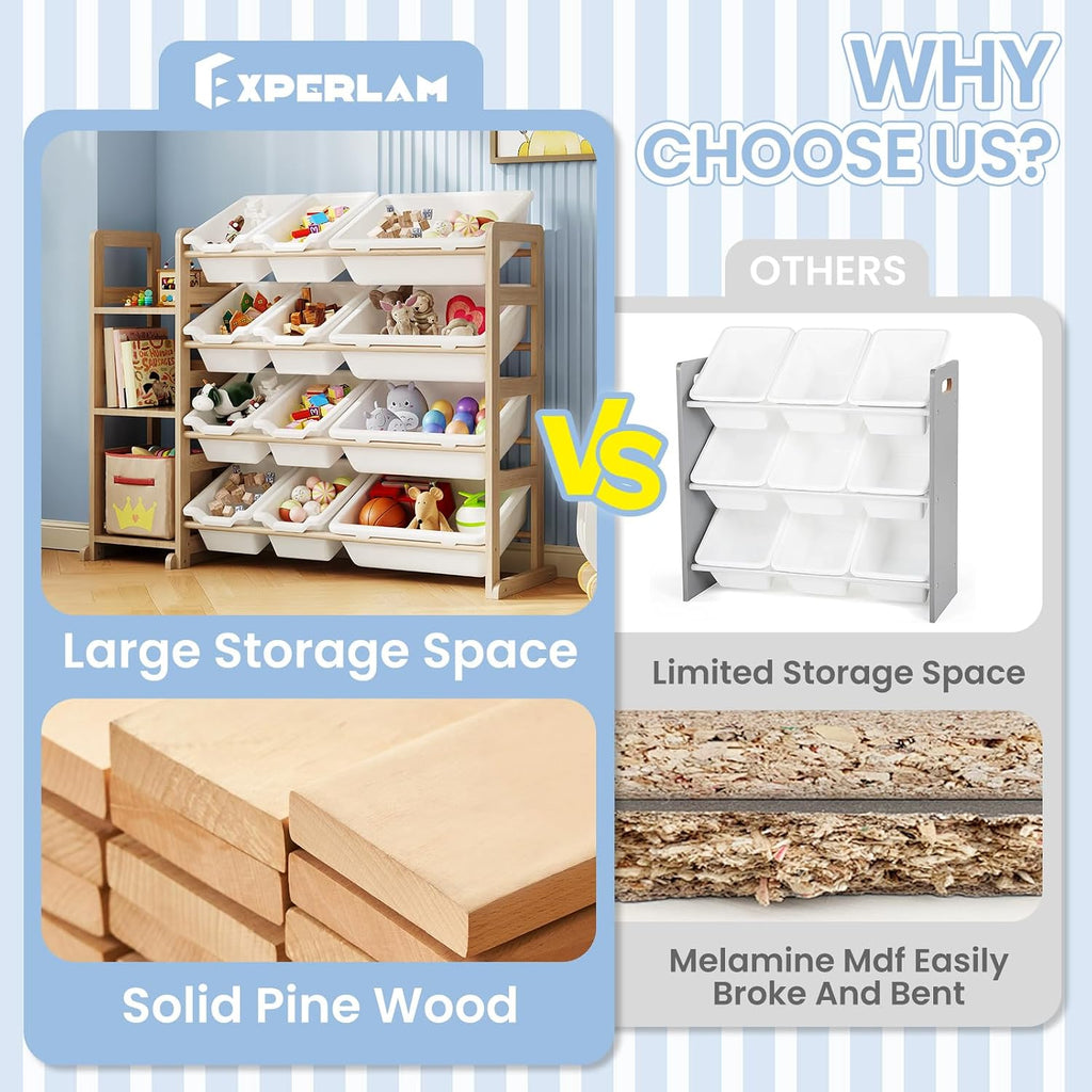 Toy Storage Organizer - Toy Organizers and Storage with Bookshelf, Toy Storage Shelf with 3 Shelves and 12 Storage