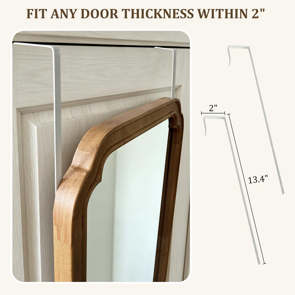 48" x 14" Full Length Door Mirror with Rustic Rounded Corner Wood Frame, Over the Door Hanging Mirror, Closet