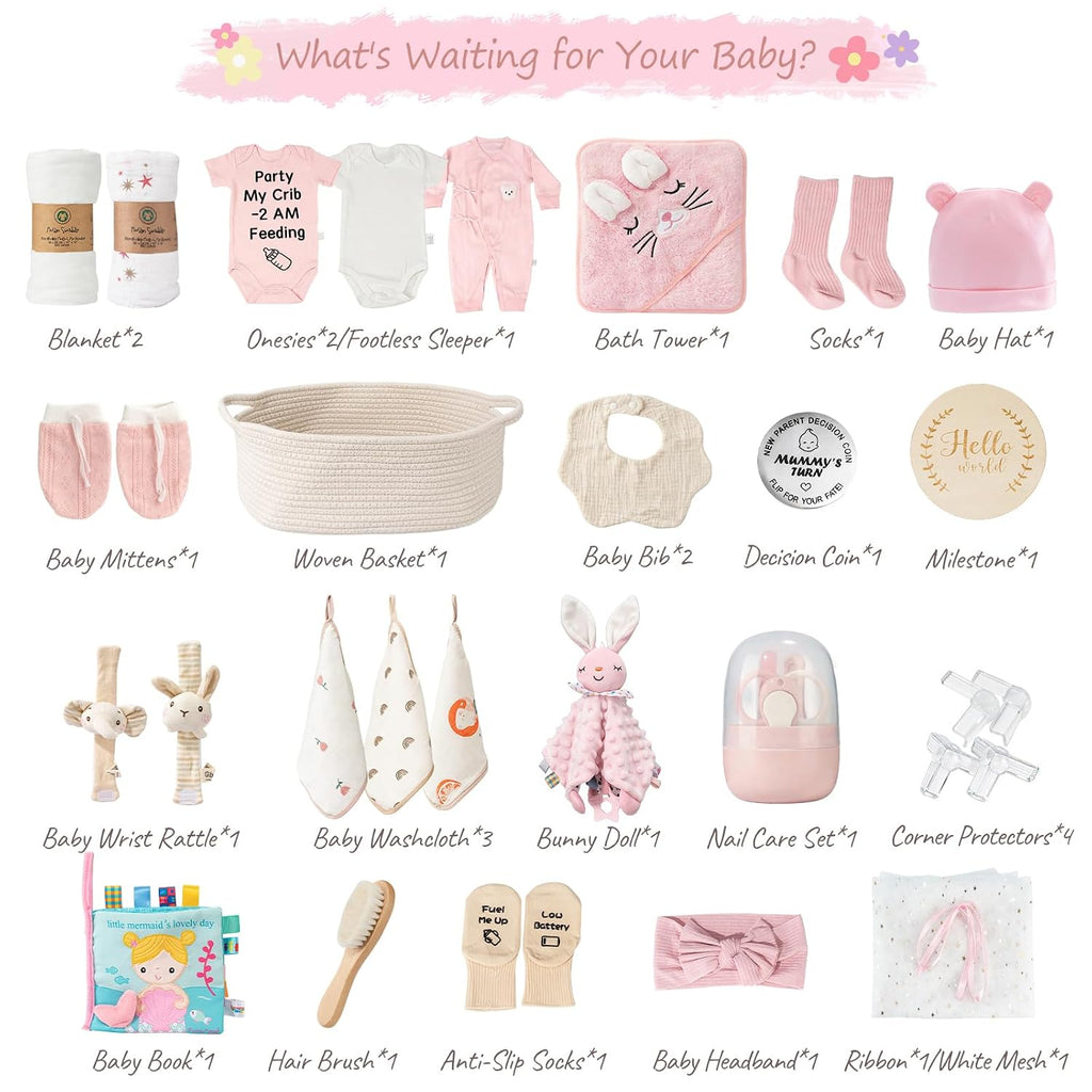 Piece Baby Shower Gifts for Girls, Baby Essentials for Newborn, Large Baby Girl Gift Basket, Gender Reveal Gifts