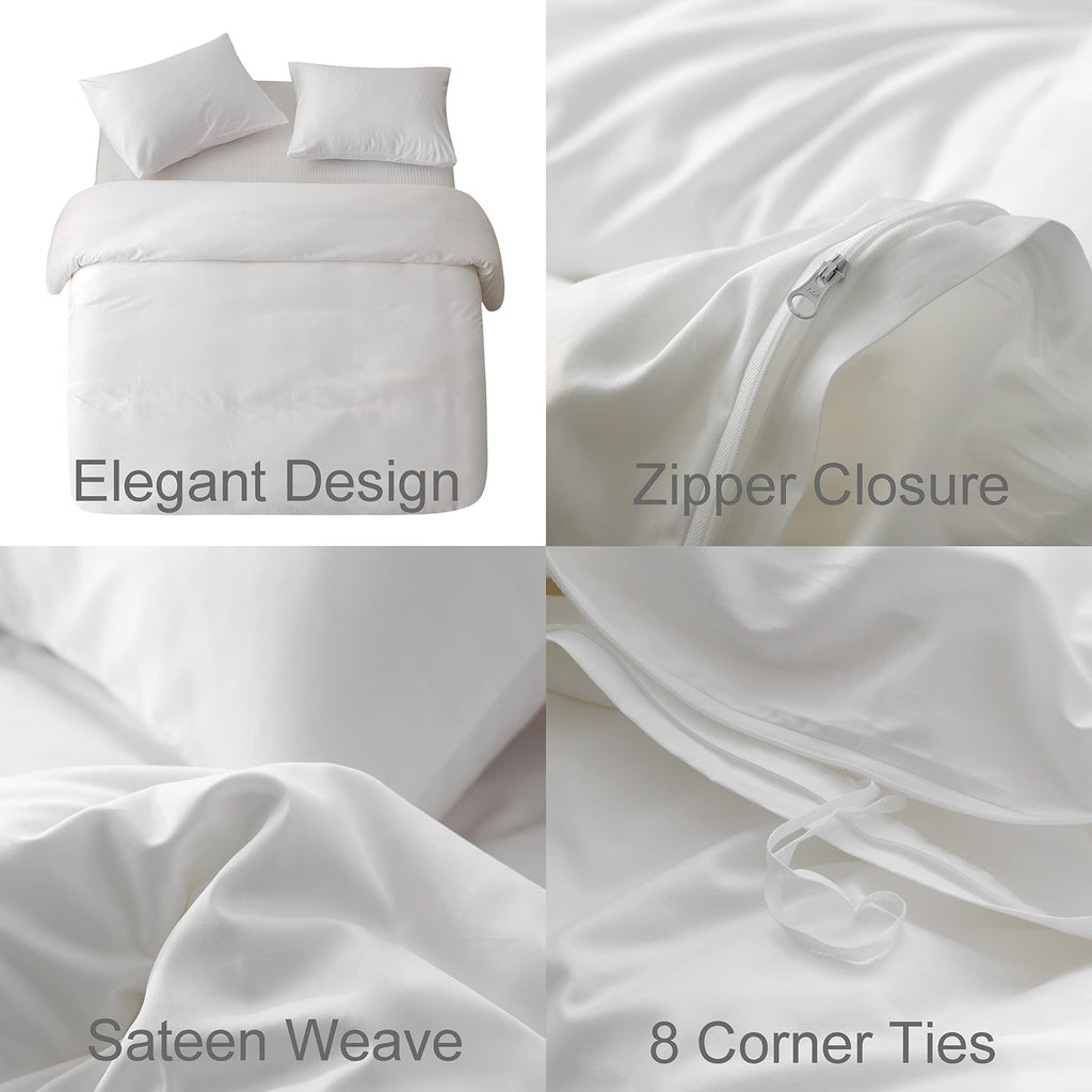 Egyptian Cotton Duvet Cover Sateen Weave, Silky Soft and Breathable Bedding Set with Zipper Closure, Long