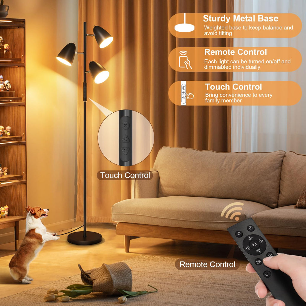 LED Floor Lamp, Modern Dimmable Standing Lamp with 4 Color Temperature, Remote and Touch Control, Tree Floor Lamp
