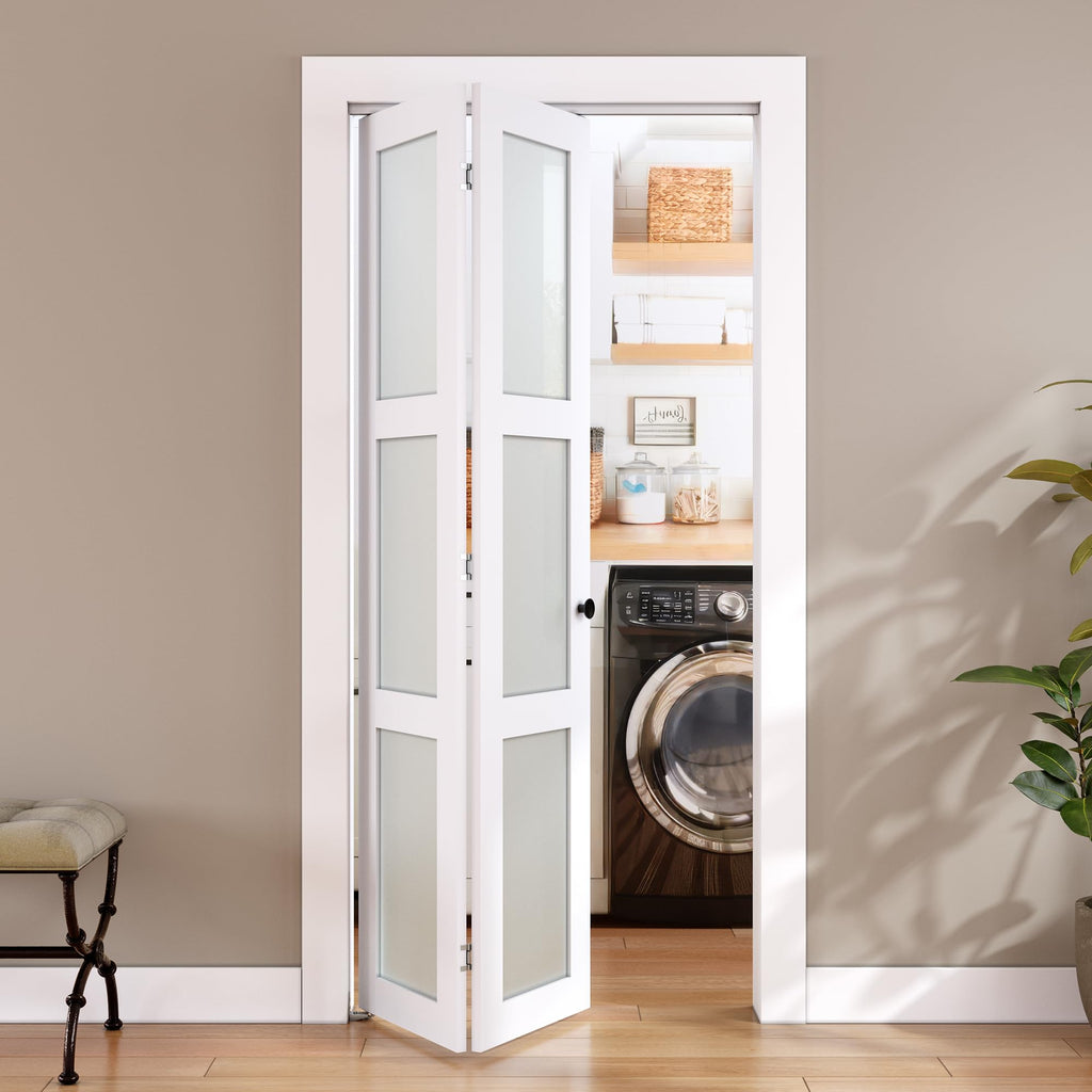 Bifold Door for 28"x 80" Opening, Tempered Frosted Glass, MDF