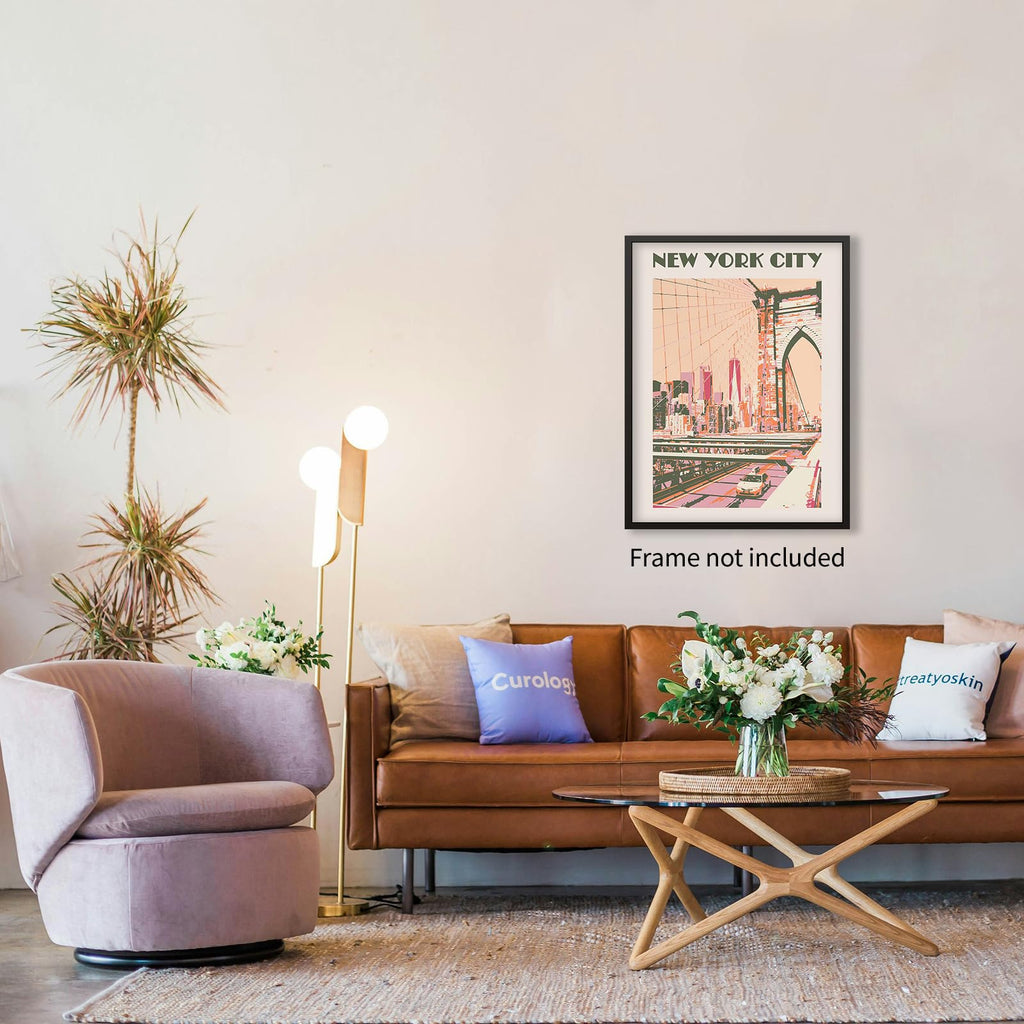 York City Landscape Pink Posters Retro Us Landmarks Scenery Wall Vintage Bridge Canvas Painting Bedroom Wall