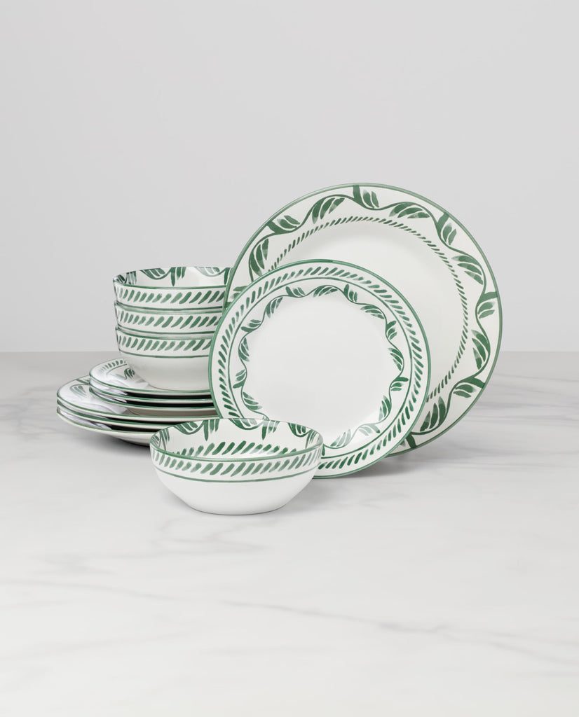 Solear Green Stoneware 12-Piece Dinnerware Set for 4