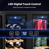 Dual Zone Wine and Beverage Refrigerator, 34 Bottle Wine Fridge with 2 Glass Doo