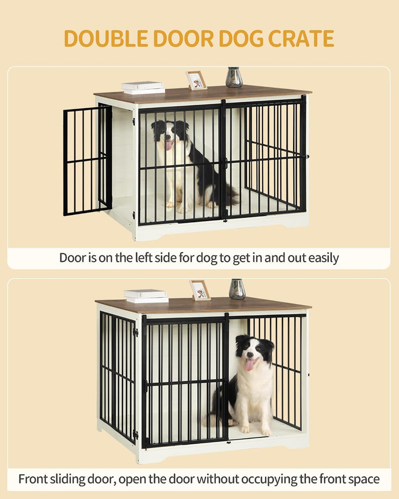 XXL Dog Crate Furniture Indoor Dog Kennel with Barn Door