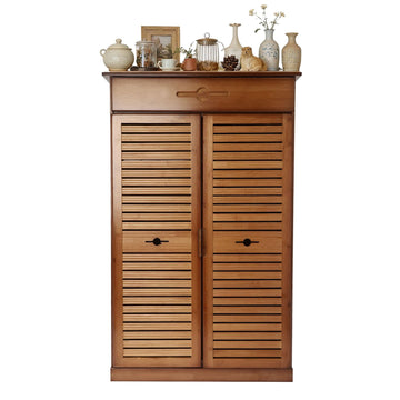 5 Tier Shoe Cabinet with Drawer, Bamboo Shoe Cabinet Organizer with Door, Retro Entryway Shoe Storage Cabinet for
