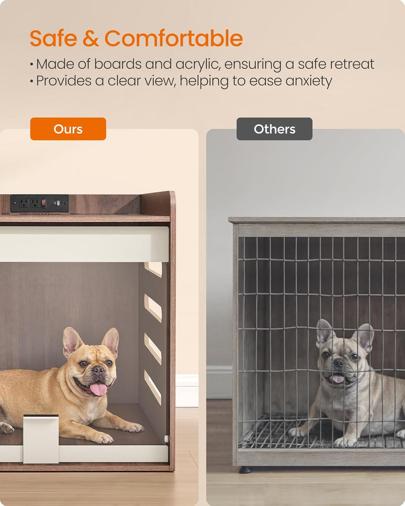 Dog Crate Furniture, Flip-Up Hidden Acrylic Door, Charging Station