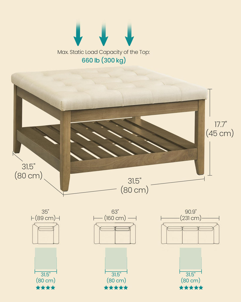 Round Coffee Table with Storage, Solid Wood Frame